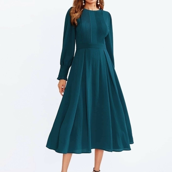 SHEIN Blue Green Fit and Flare Maxi Dress small - Picture 2 of 10